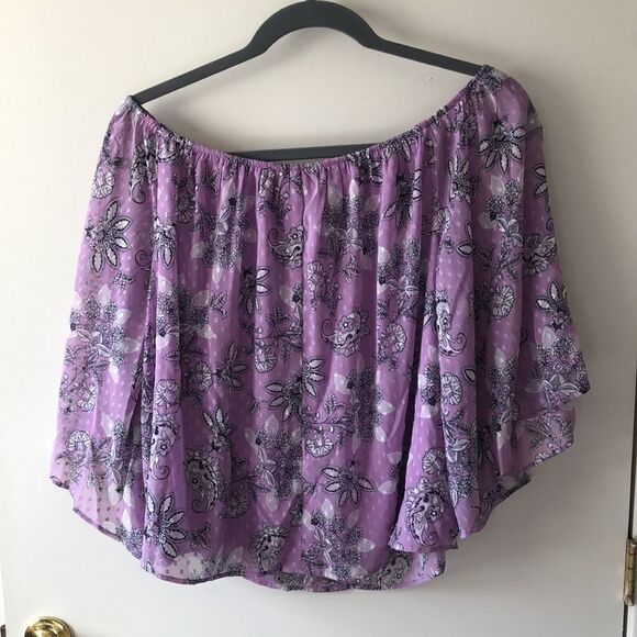 Lane Bryant Off the Shoulder Blouse Size 18/20 NWT Purple Paisley - Picture 2 of 6